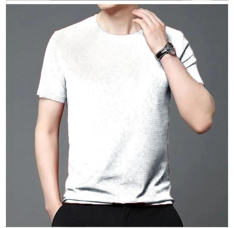 Polyester Stretchable Solid Half Sleeves Mens Round Neck T-Shirt Pack Of 4 👕🔥