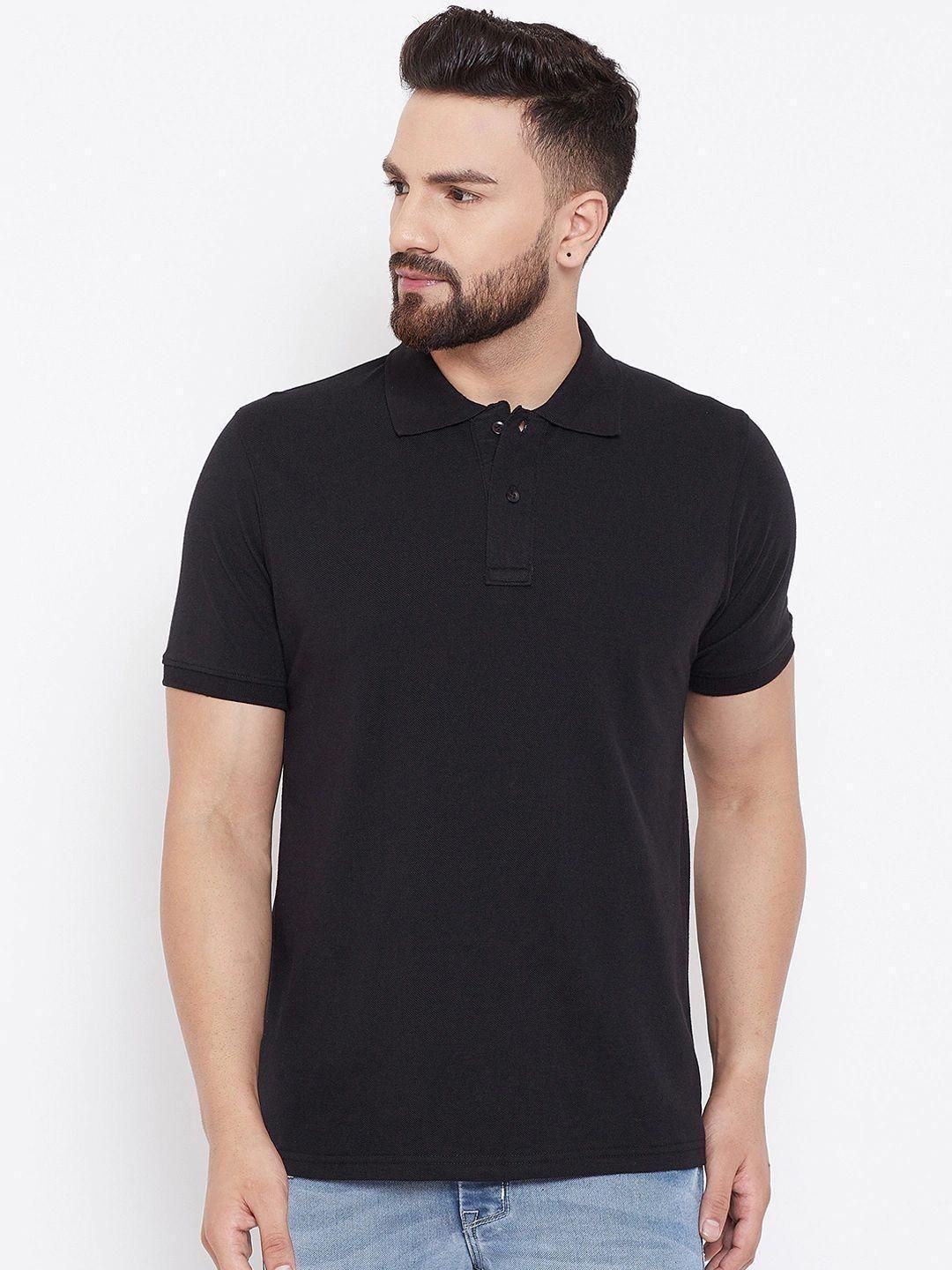 Cotton Blend Solid Half Sleeves Polo T-Shirt (Black)