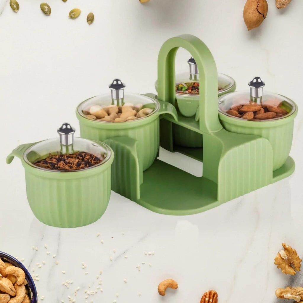 Multipurpose 4-Pcs Storage Jar Set with Tray – Spice & Dry Storage Organizer 🧺✨