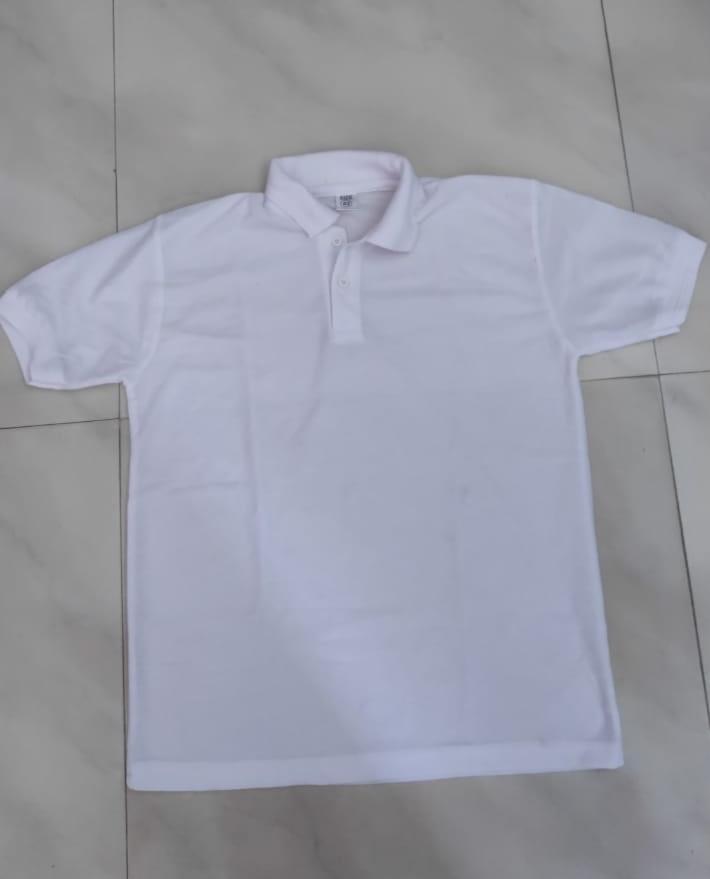 Cotton Blend Solid Half Sleeves Polo T-Shirt (White)