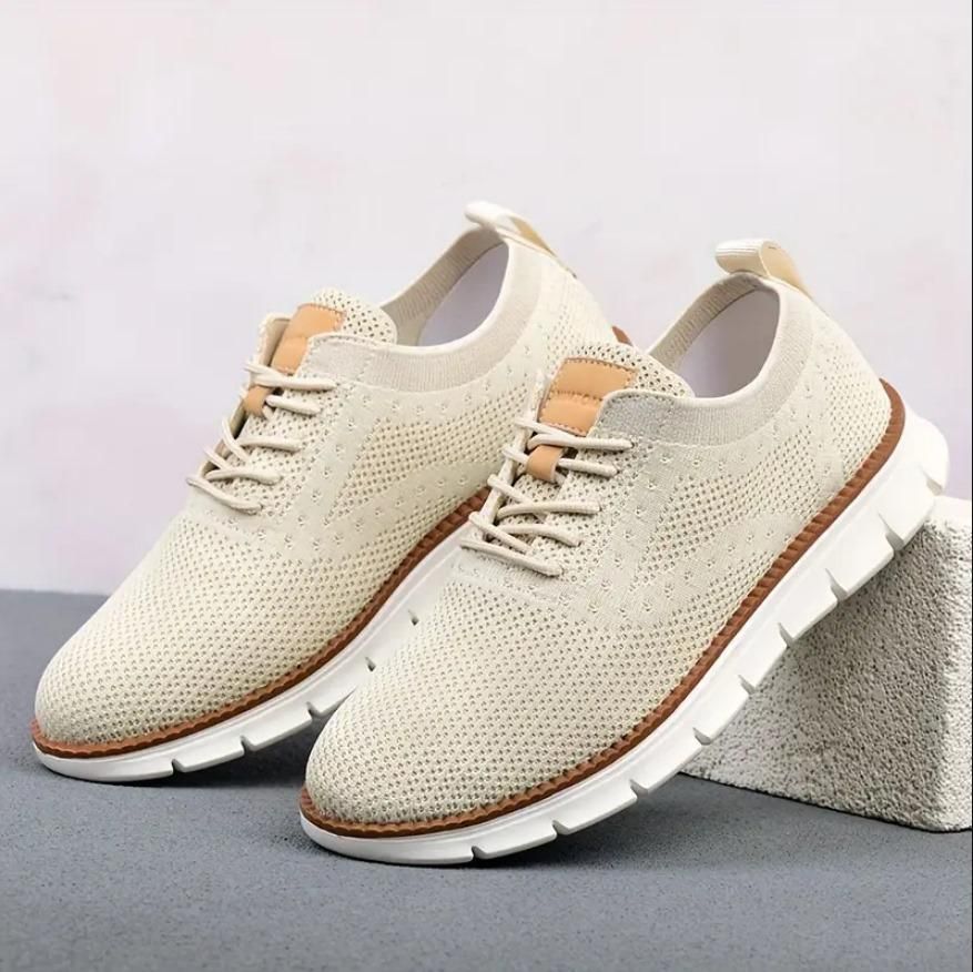 Men's Comfortable Casual Shoes – Tan | Breathable Mesh & Rubber Sole 👟
