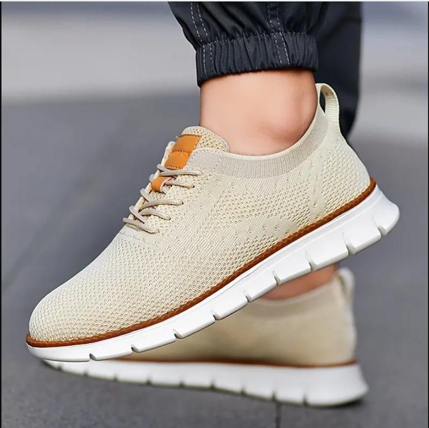 Men's Comfortable Casual Shoes – Tan | Breathable Mesh & Rubber Sole 👟