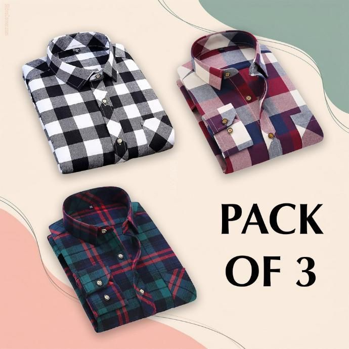 Men's Checkered Casual Shirt Pack of 3 👕