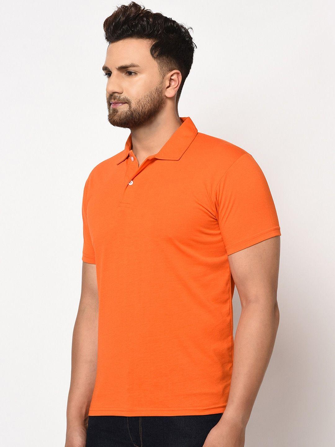 Cotton Blend Solid Half Sleeves Polo T-Shirts (Orange)