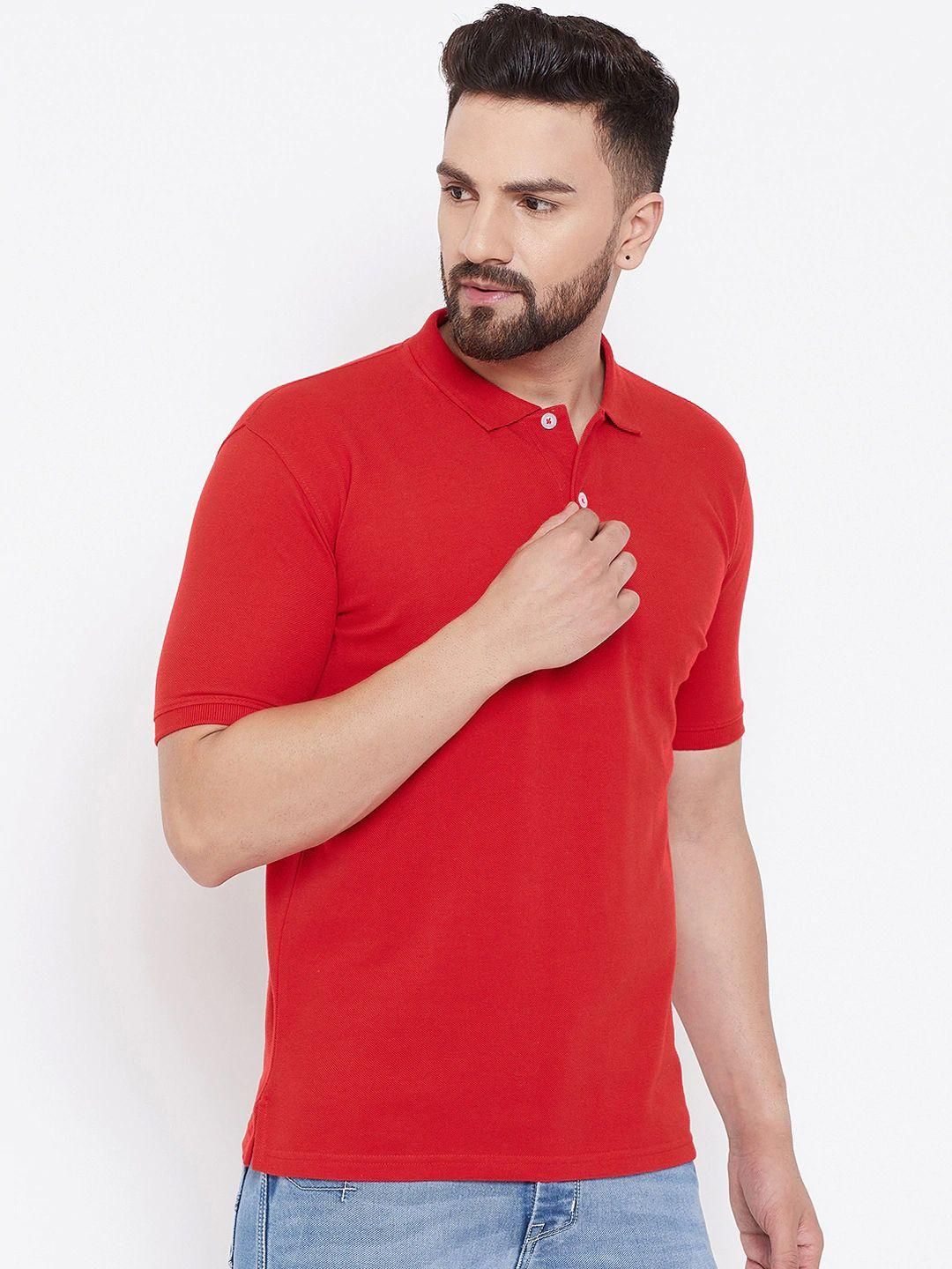 Cotton Blend Solid Half Sleeves Polo T-Shirt (Red)