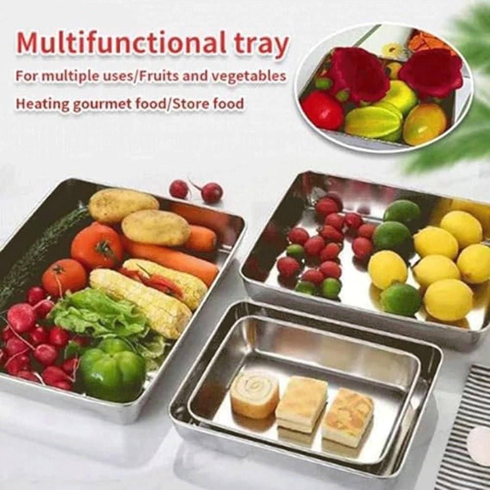 Non-Stick Baking Pan with Cover – Stainless Steel Food Storage Tray (Silver) 🍞✨