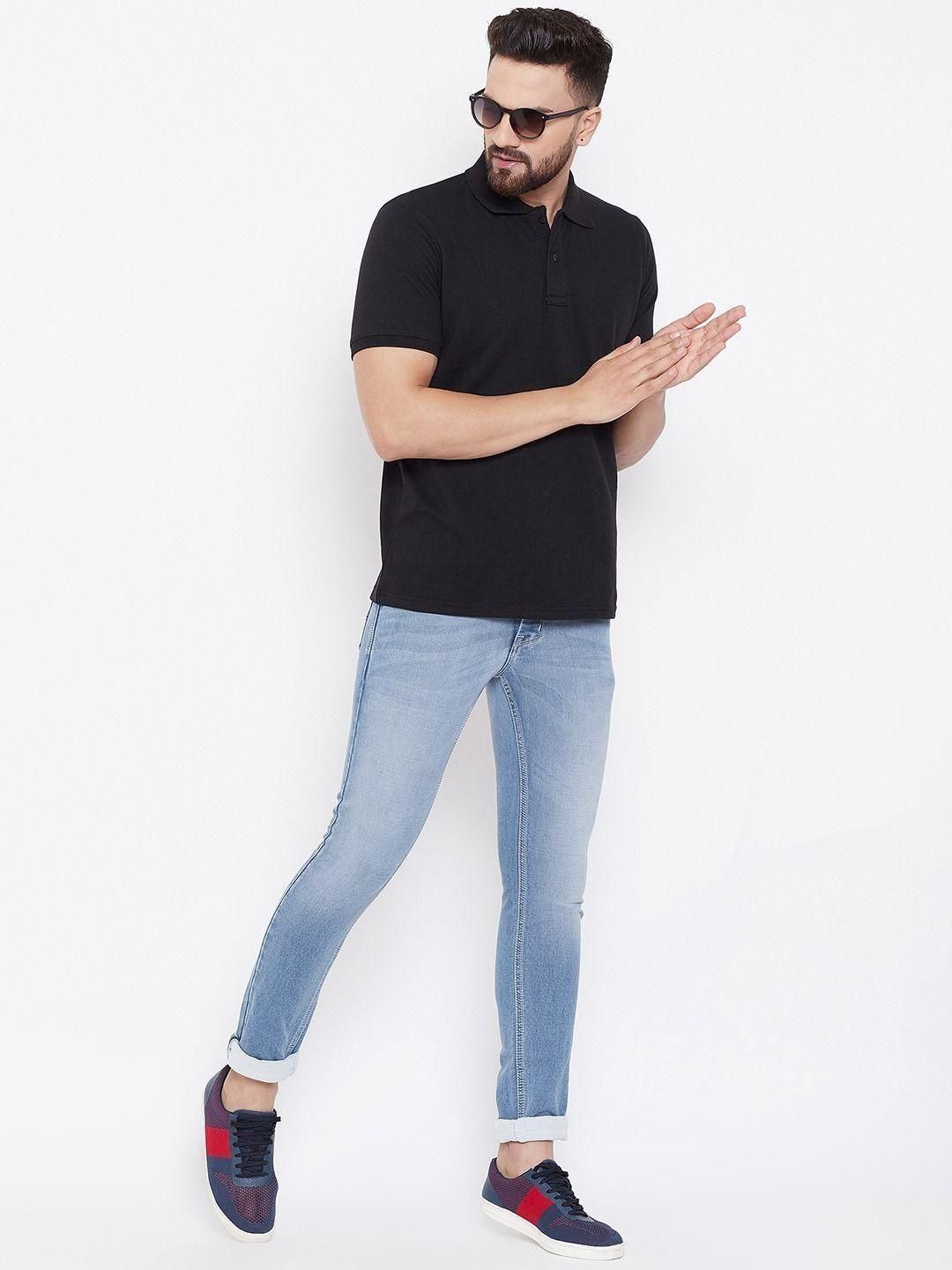 Cotton Blend Solid Half Sleeves Polo T-Shirt (Black)