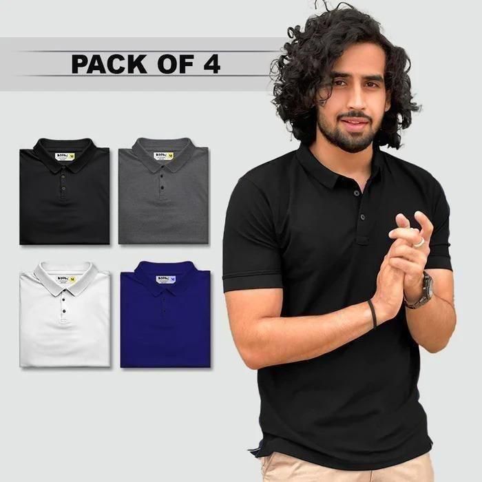 Poly Matte Solid Half Sleeves Men's Polo T-Shirt (Pack Of 4) 🛒