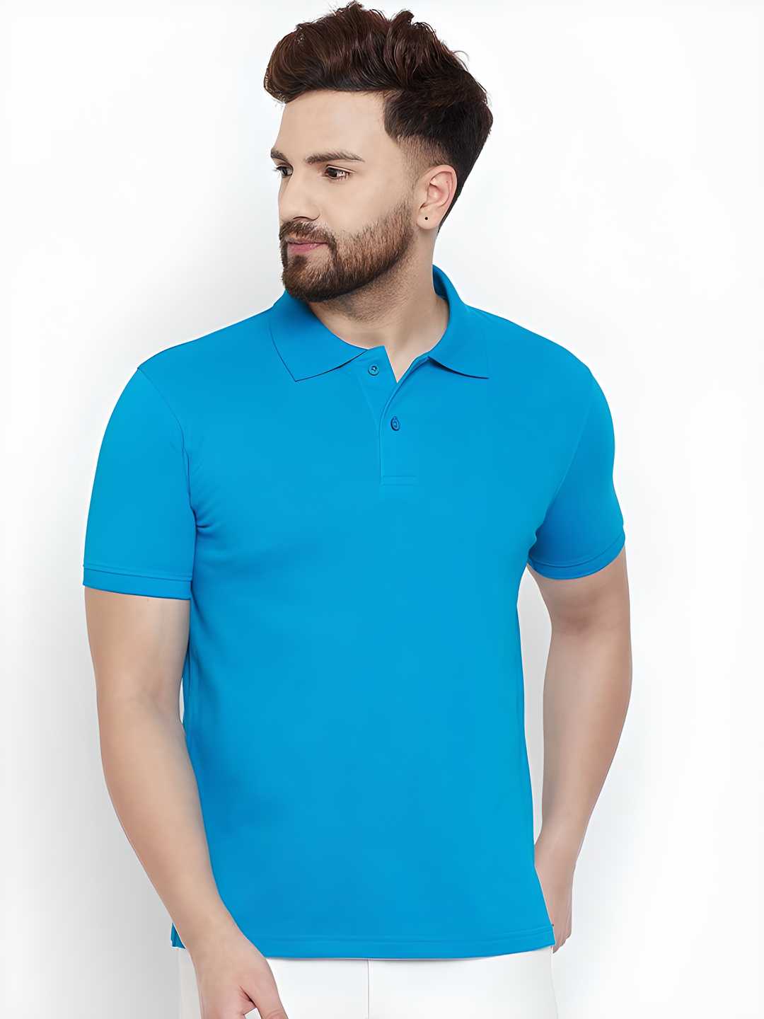 Cotton Blend Solid Half Sleeves Polo T-Shirt (Blue)