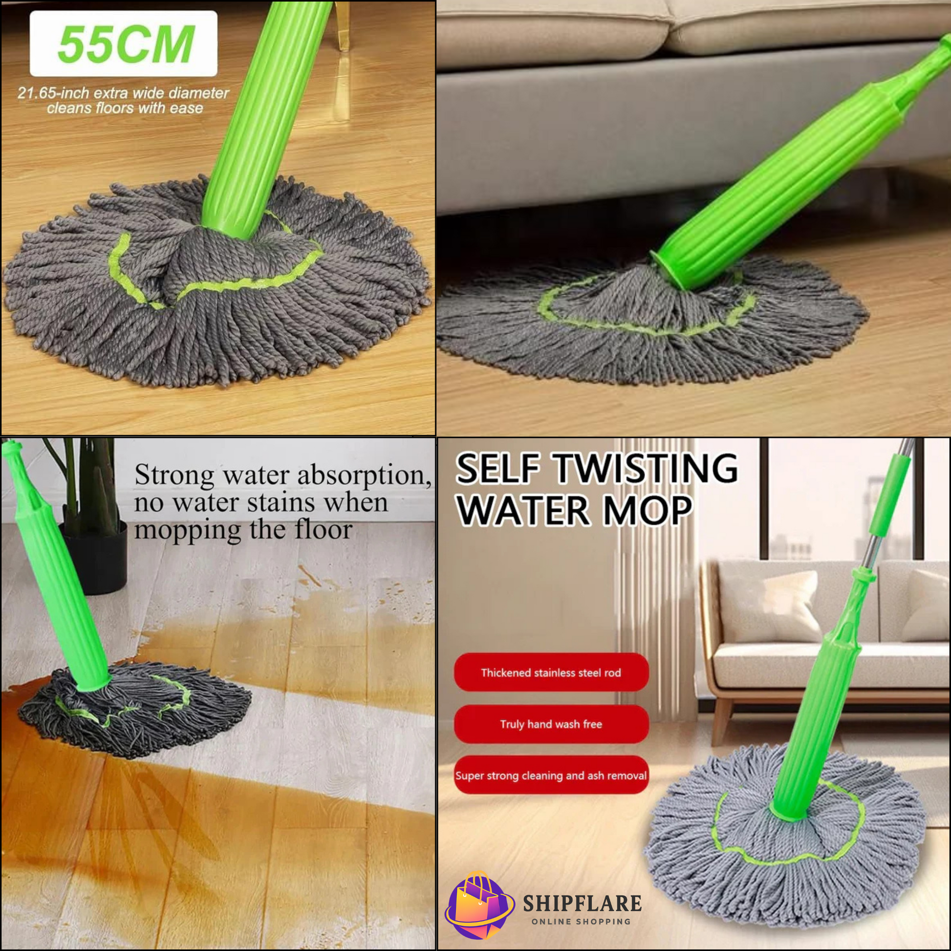 Self-Twisting Water Rotating Mop – 360° Microfiber 🧼🌀
